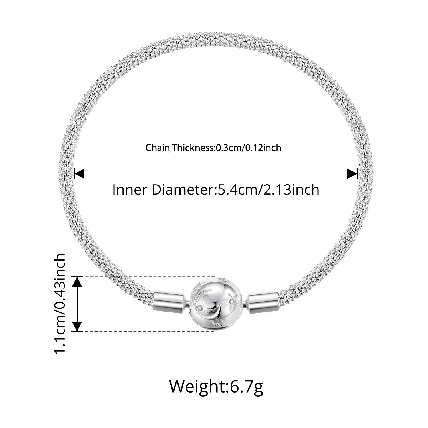 925 Sterling Silver Star and Moon Basic Bracelet Round Charm Bangle for Women Minimalist Eternal Love Gift Wrist Decor