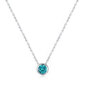 925 Sterling Silver Teal Round Zirconia Pendant Necklace White Gold Plated Neck Link Chain For Women Party Jewelry Gift