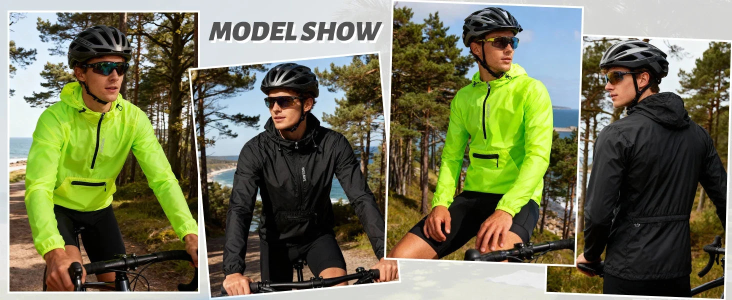 Spring Men Bike Windbreaker Water Repellent Half Zip Jacket Pullover Packable Windproof Hooded Cycling Jacket