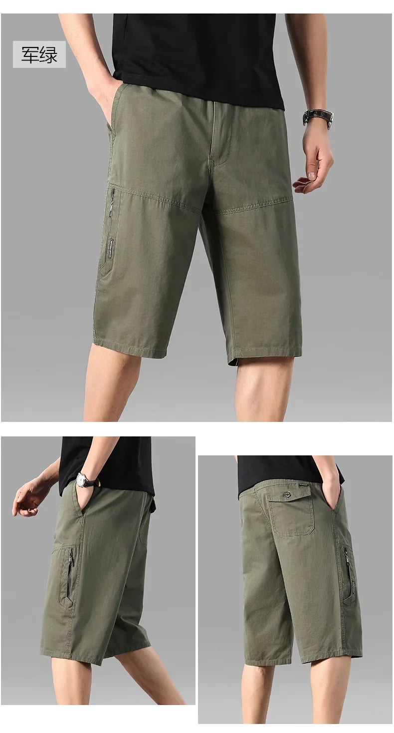 Mens Summer Cargo Shorts Light Weight Casual Sports Short Pants Cotton Hiking Running Jogger Shorts Elastic Waist