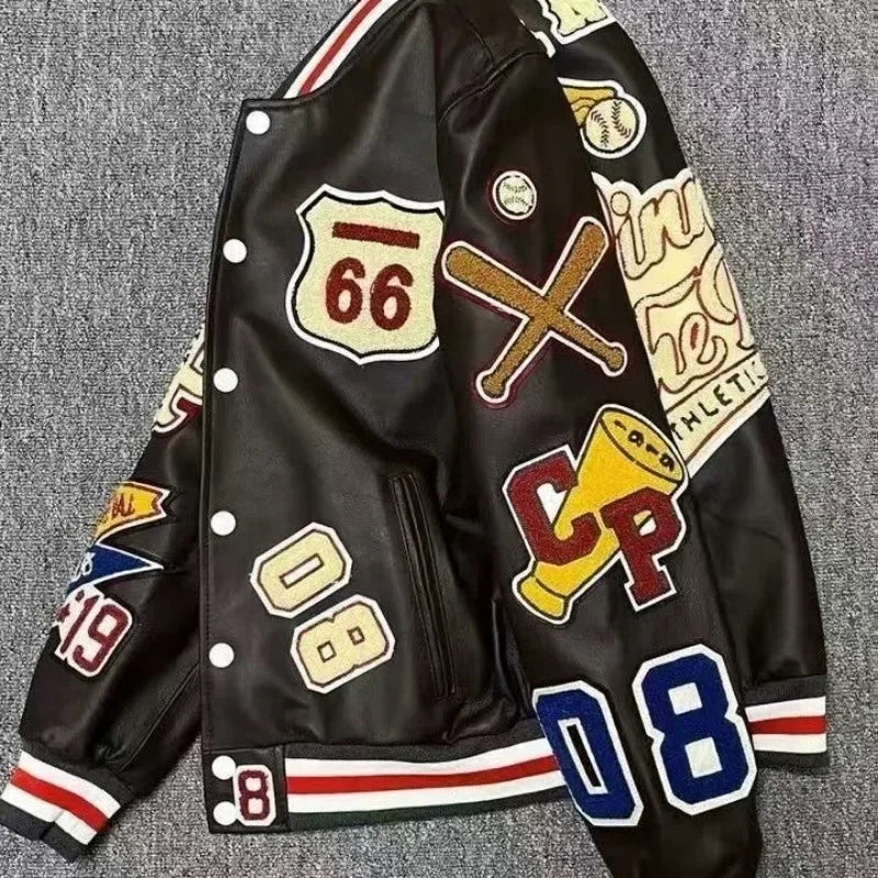Streetwear Men Bomber Varsity Jackets Embroidery Pu Leather Jacket Baseball Motorcycle Coat Outerwear Winter Men Clothing Unisex