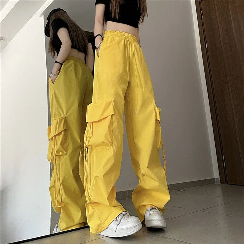 Women Black Big Pockets Streetwear