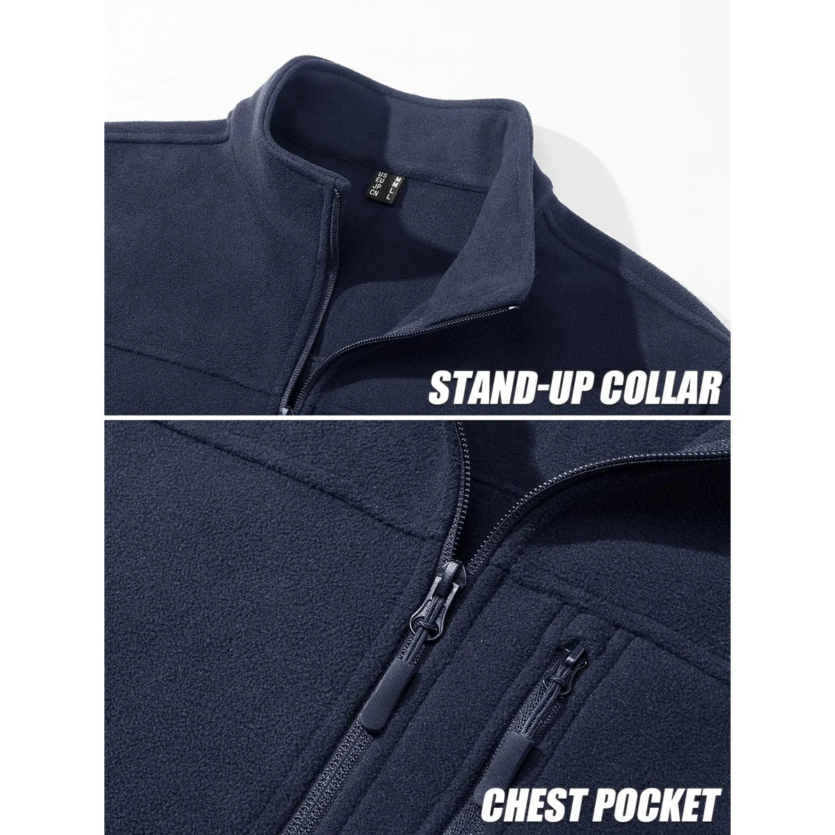 Men's Thermal Warm Fleece Jacket Stand Collar Full Zip Windbreaker Multiple-pockets Outerwear Working Hiking Coat