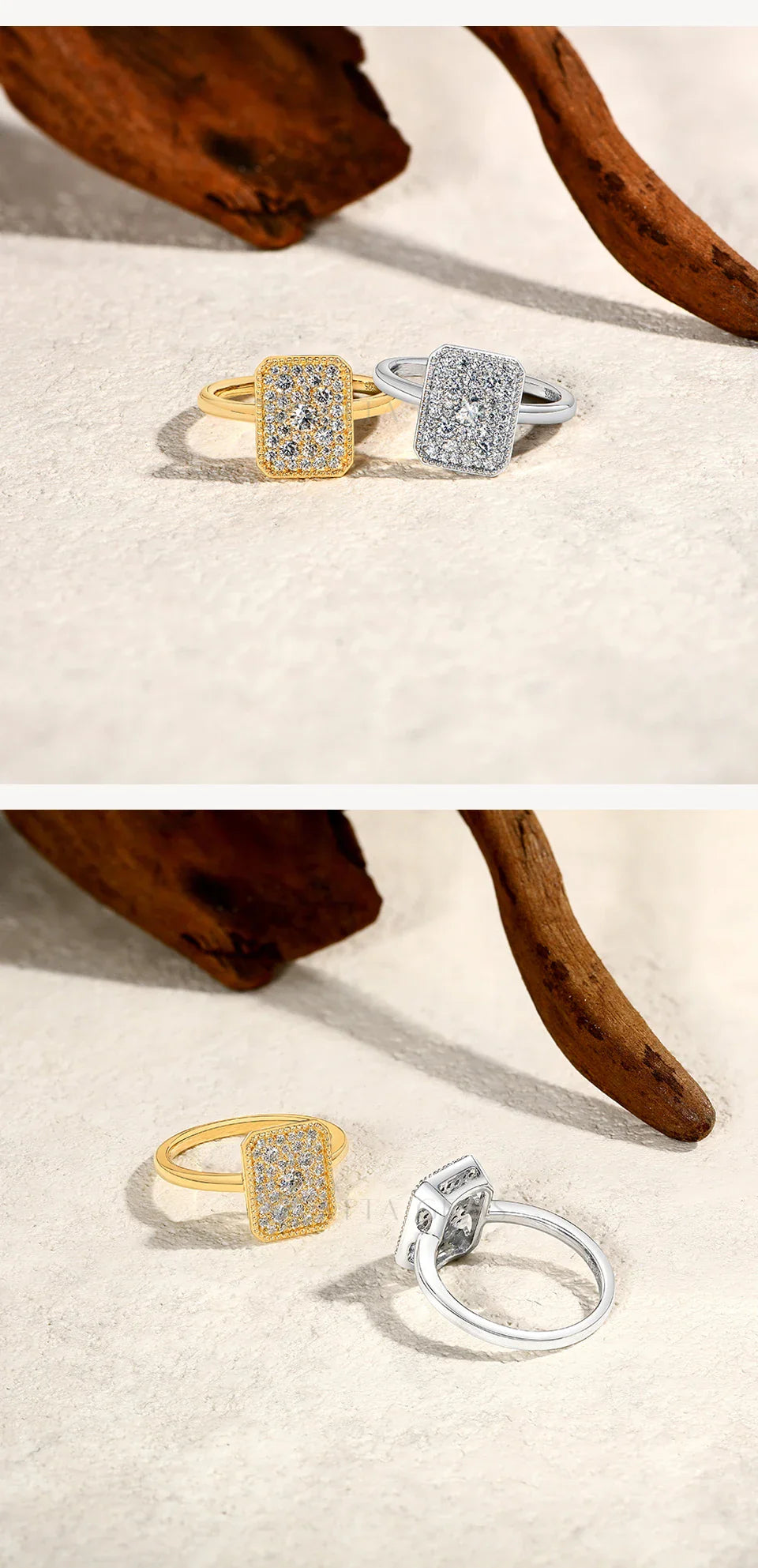 Original DVVS1 Moissanite Rings Rectangular Design forWomen 925 Sterling Silver White Gold Engagement Ring Fine Jewelry
