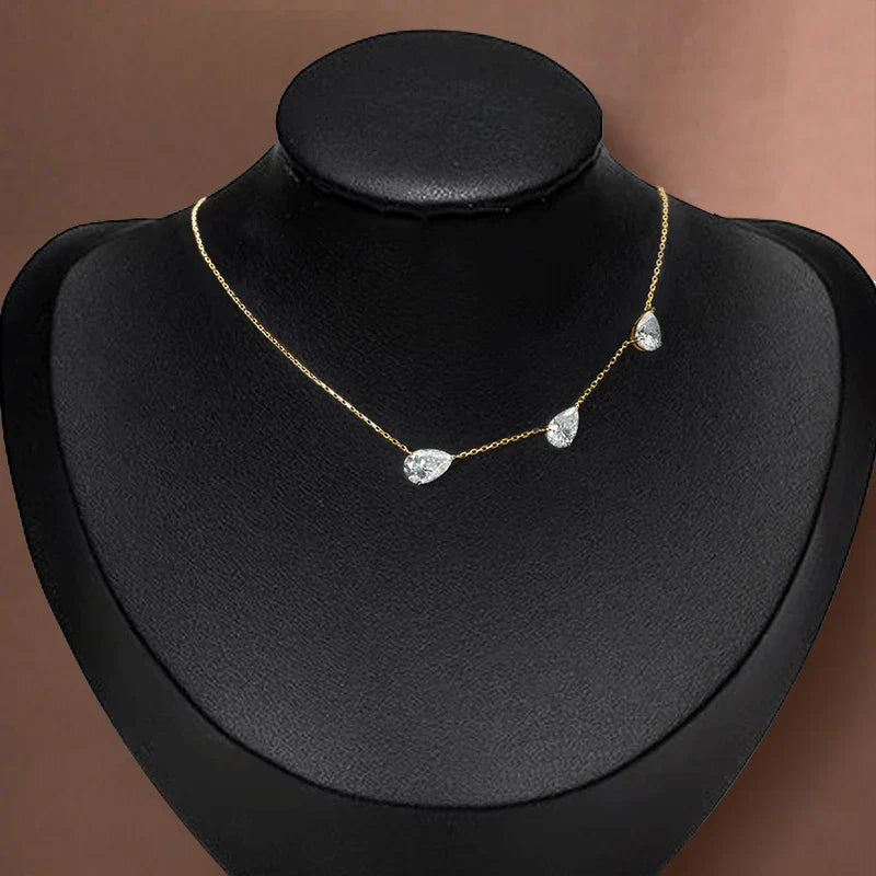 3-Stones Waterdrop Moissanite Pendant Necklace for Women 925 Silver 4-3-2Carat East West Pear Cut Diamond Neckchain Fine Jewelry