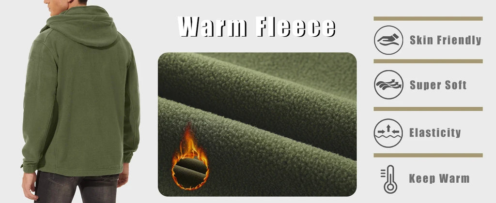 Fall Winter Men's Hooded Fleece Jacket Full Zip Up Soft Warmth Windproof Coat Outdoors Working Hiking Fishing Outerwear