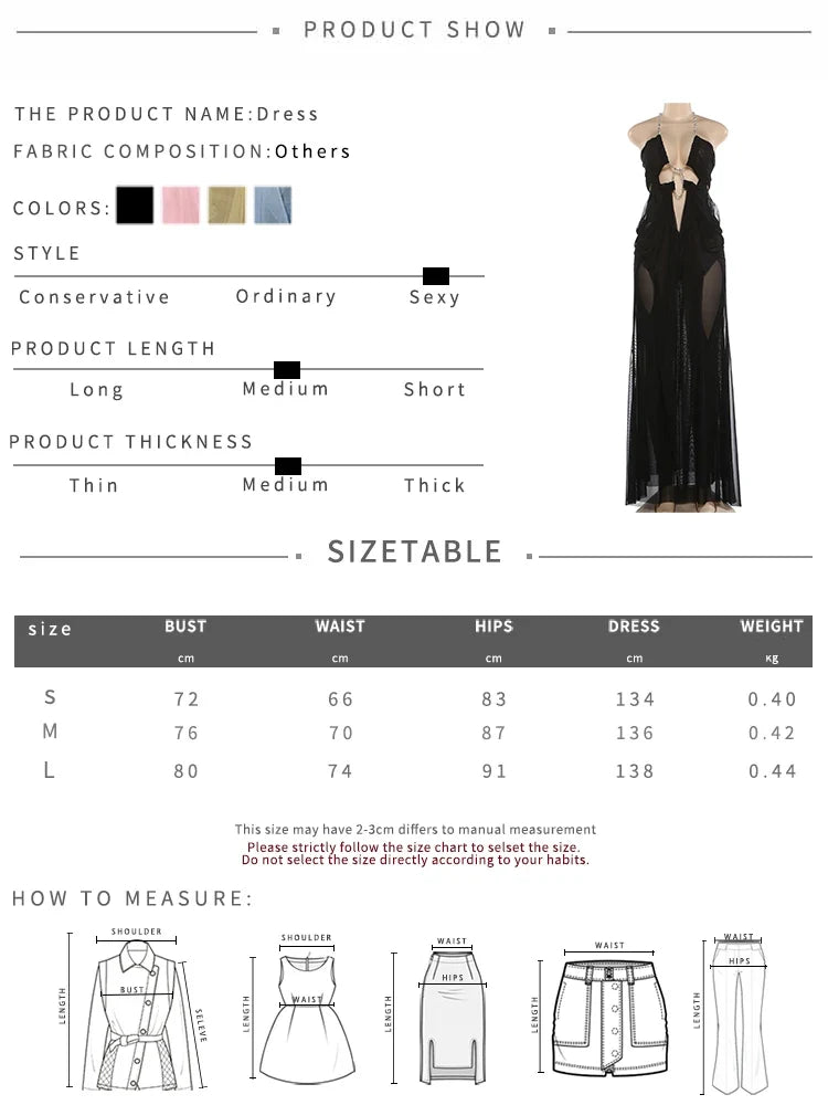 Prom Party Gown Dress Woman Sexy See Through Luxury Chain Halter Low-Neck Backless Sleeveless Midnight Elegant Vestidos
