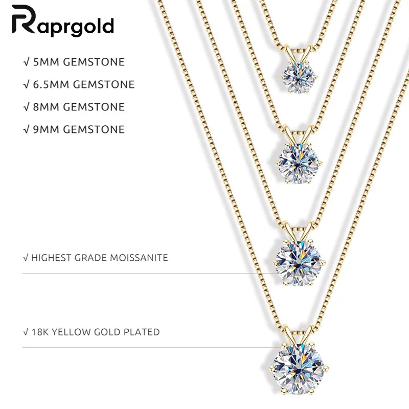 Certified Multi-size Round Moissanite Solitaire Pendant Necklaces 925 Sterling Silver Necklace For Women Jewellry Gifts