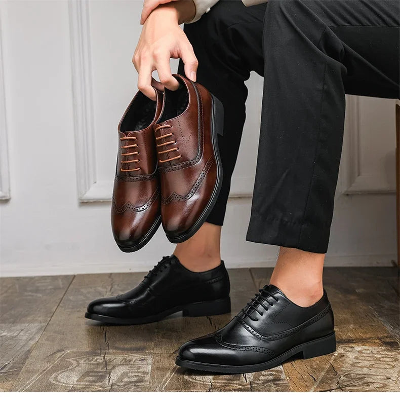 Men's Black Brogue Oxford Shoes Formal Dress Shoes for Business Wedding Red Sole Comfortable Lace-up Footwear