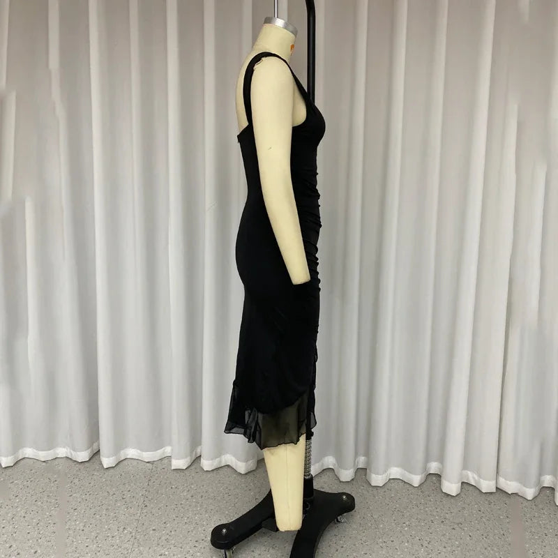Elegant Solid Sleeveless Nipped Waist Slim Backless Ruffled Party Dresses