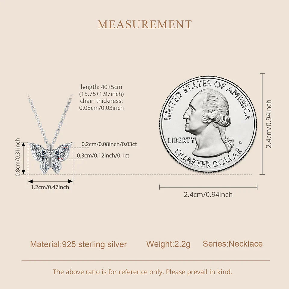Moissanite Butterfly Necklace 925 Sterling Silver Insect Pendant Necklace Adjusable Link Chain for Women Sparkling Gift