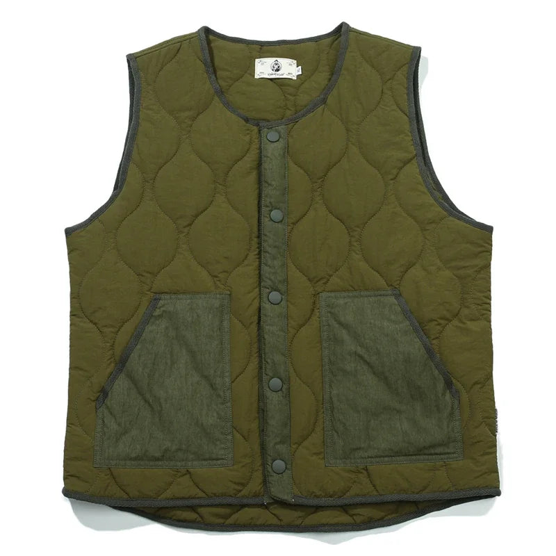 Vintage Cotton Padded Vest Mens Sleeveless Quilted Jacket Thick Warm Casual Working Outerwear Men Autumn Winter