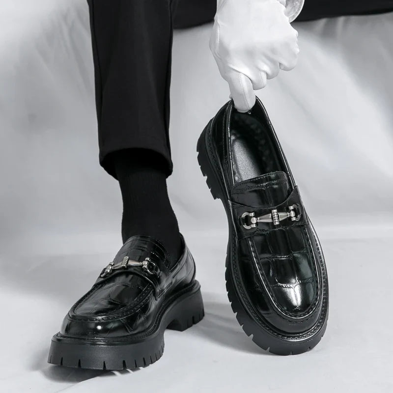 Men's Retro Platform Loafers – Vintage Casual Leather Slip-On Shoes EU 40–48