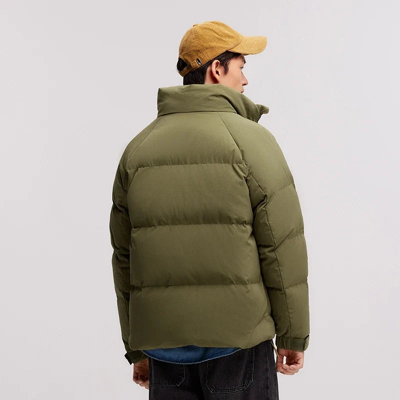 Down Jacket Men 2024 Winter New Outdoor Texture Printed Coat Loose Raglan Sleeve Stand-Up Collar Trendy Down Jacket