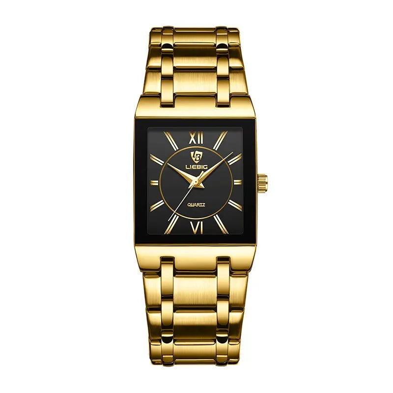 Luxury Quartz Wristwatches For Women Men Business Watch Simple Design Black Gold Stainless Steel Waterproof Quartz Clock