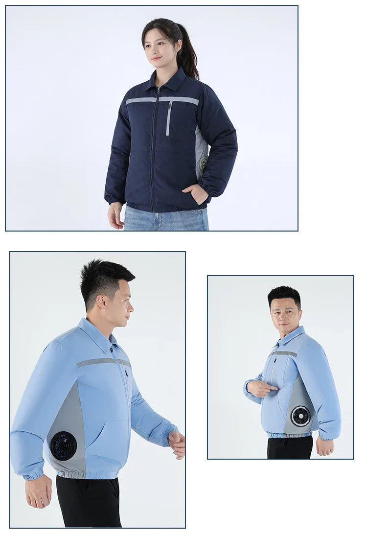 New Men'S Outdoor Fishing With Fan Clothes Construction Site Driving Heatstroke Prevention Cooling Work Coat(Without Power Bank)