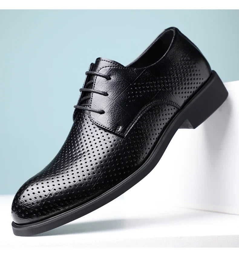 Men Spring Summer Hollow Out Breathable Elevator Shoes 6cm Hidden Height Increasing Business Formal Dress Office Wedding Shoes