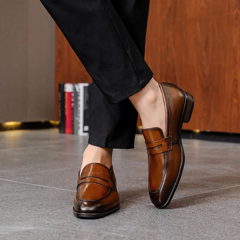 Luxury Slip On Dress Shoes Men Genuine Leather Italian Loafer Shoes For Men Black Brown Brand Formal Oxford Men Casual Shoes