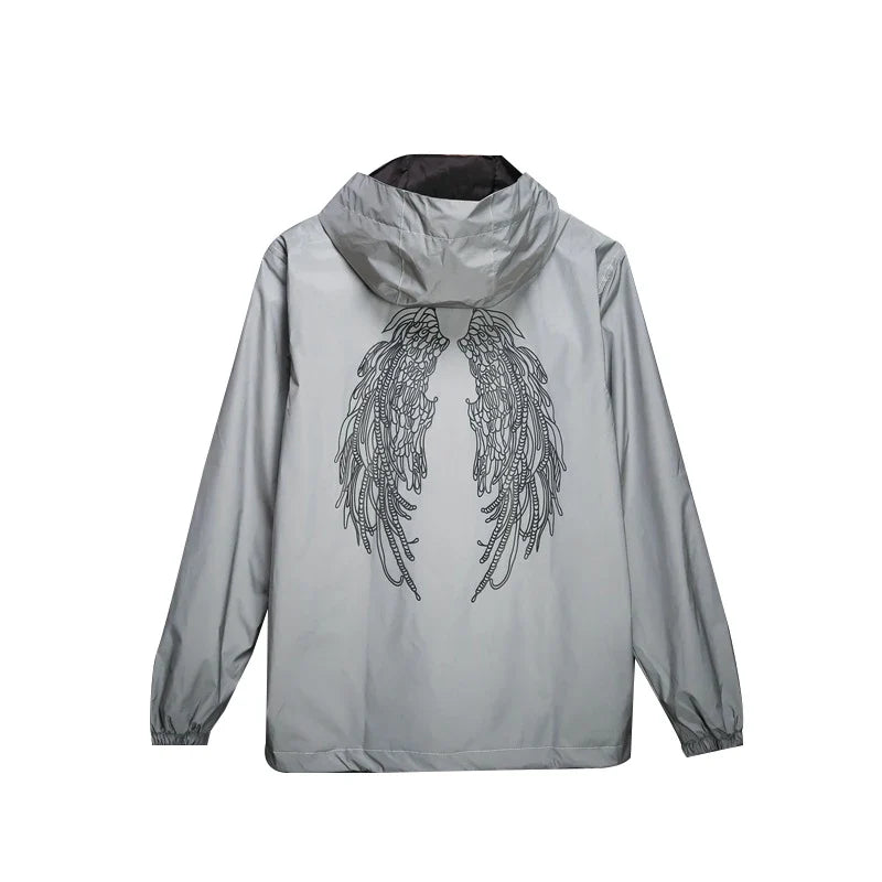 New Men's Full Reflective Waterproof Jackets Casual Women Windbreaker Hip Hop Hooded Autumn Printed Streetwear Night Shiny Coats