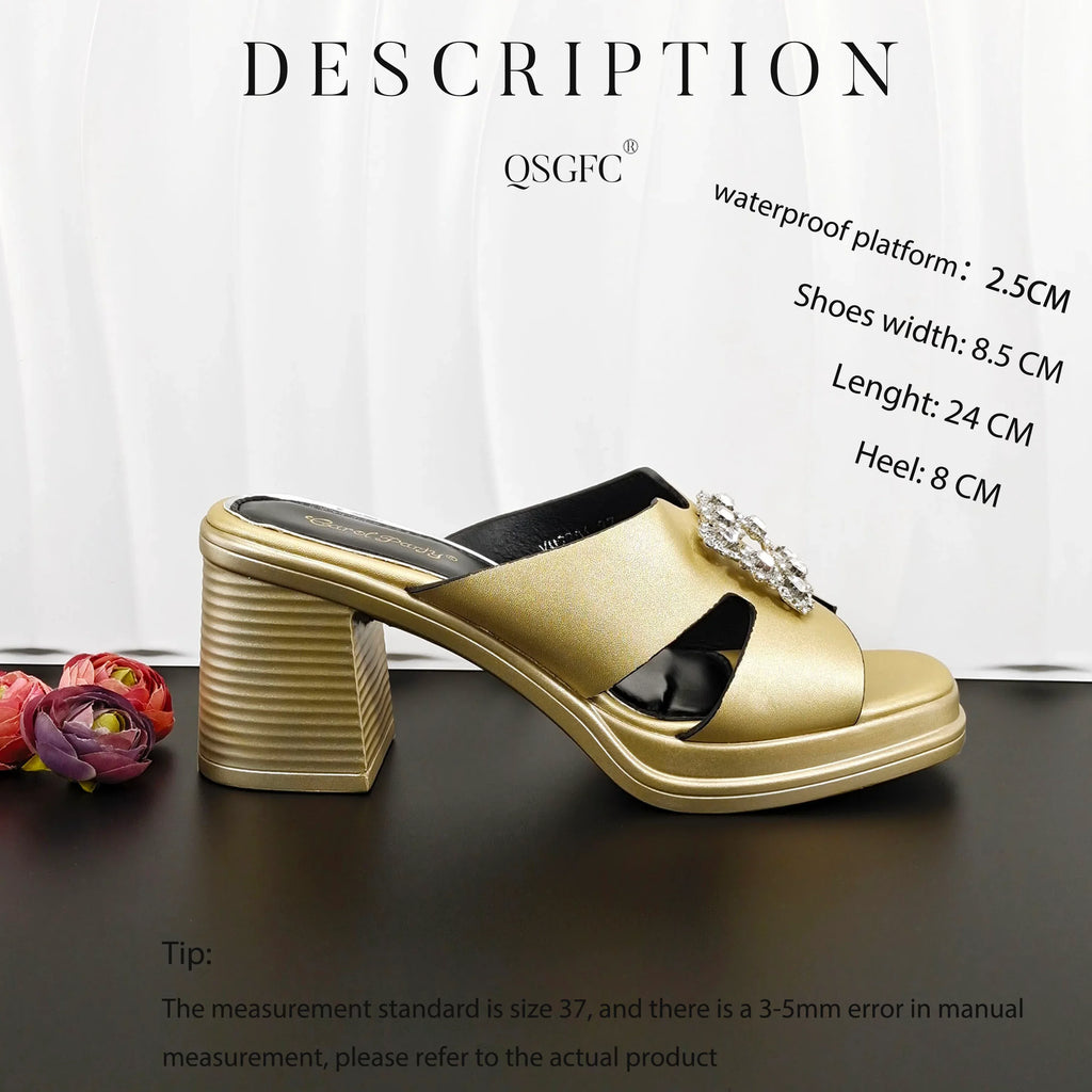 Women's Gold Luxury Designer Split Square Toe Wedding Set