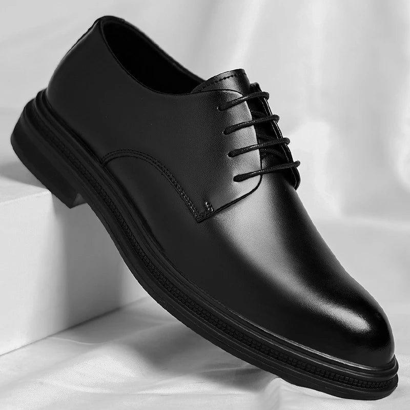 Mens Black Leather Shoes Autumn British Style Formal Business Footwear Low Top Commute Style Dress Shoes For Suits