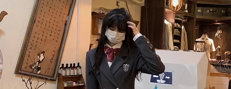 Sweet Style Suit Dress Korean Drama Main Character Waist Cinched Beautiful  Skirt College Style High Waist Double Breaste...