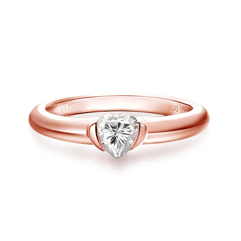 0.5CT Heart Cut Moissanite Solitaire Rings for Women Luxury Classic Wedding Lab Diamond Band 925 Sterling Silver Jewelry
