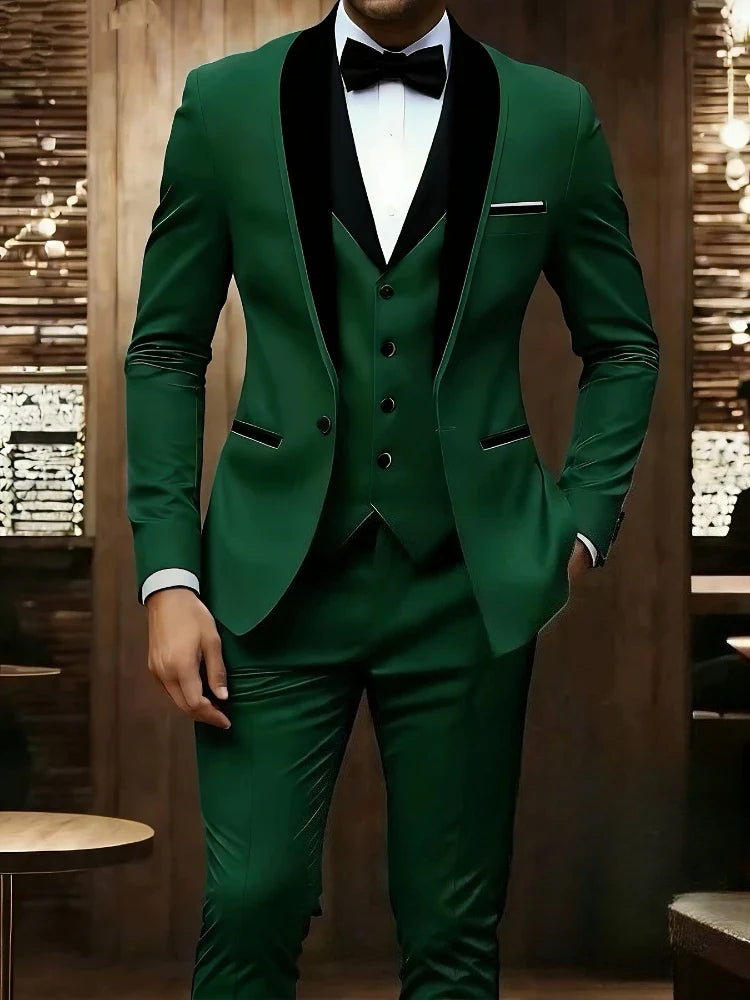 New Men's 3 Piece Suit Business Formal Set, Groom & Groomsman Wedding Suit, Elegant Prom & Party Outfit