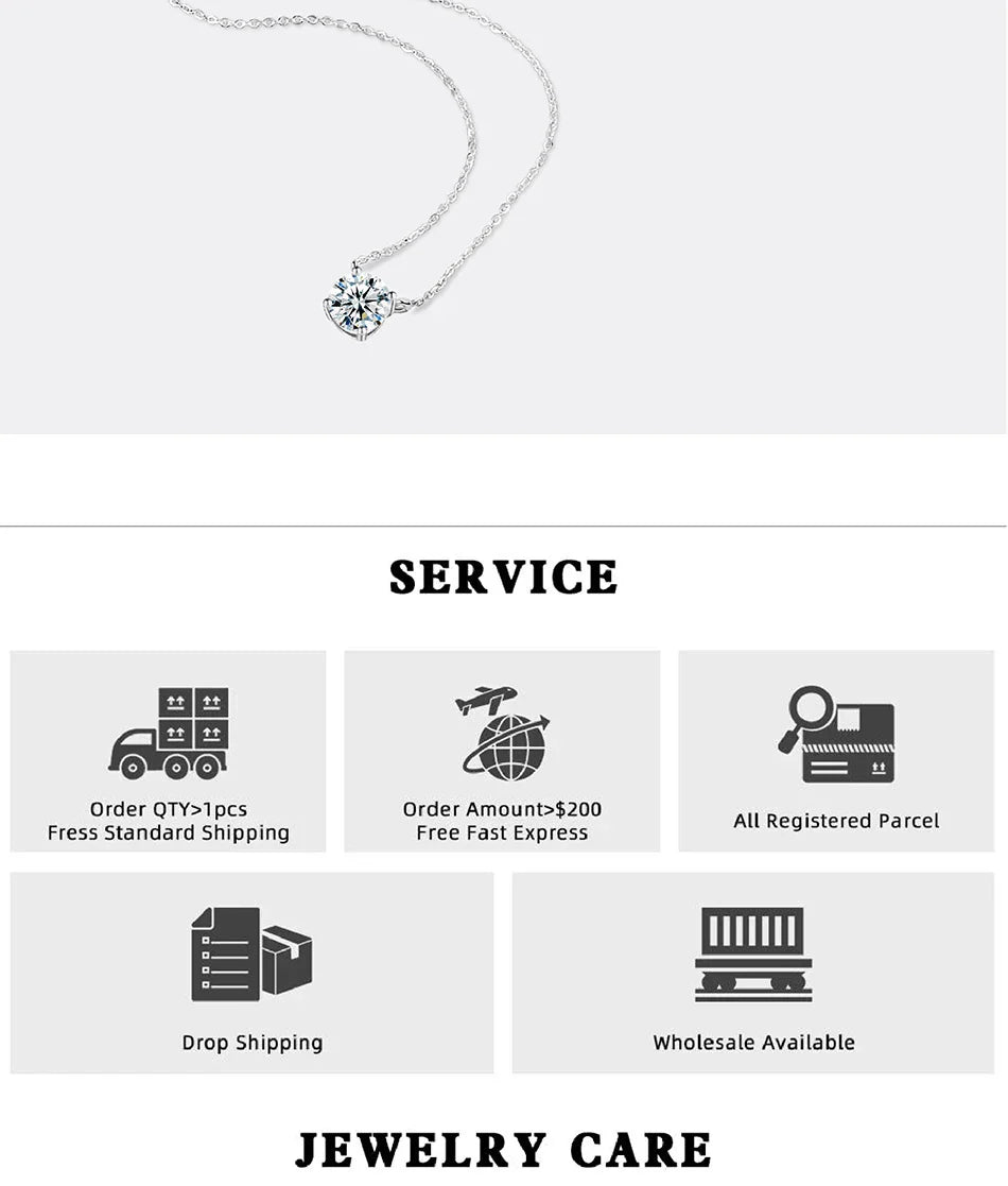 1-5 Carat Moissanite Necklace for Women S925 Pure Silver Diamond Classic Four Claw Pendant Wedding Jewelry
