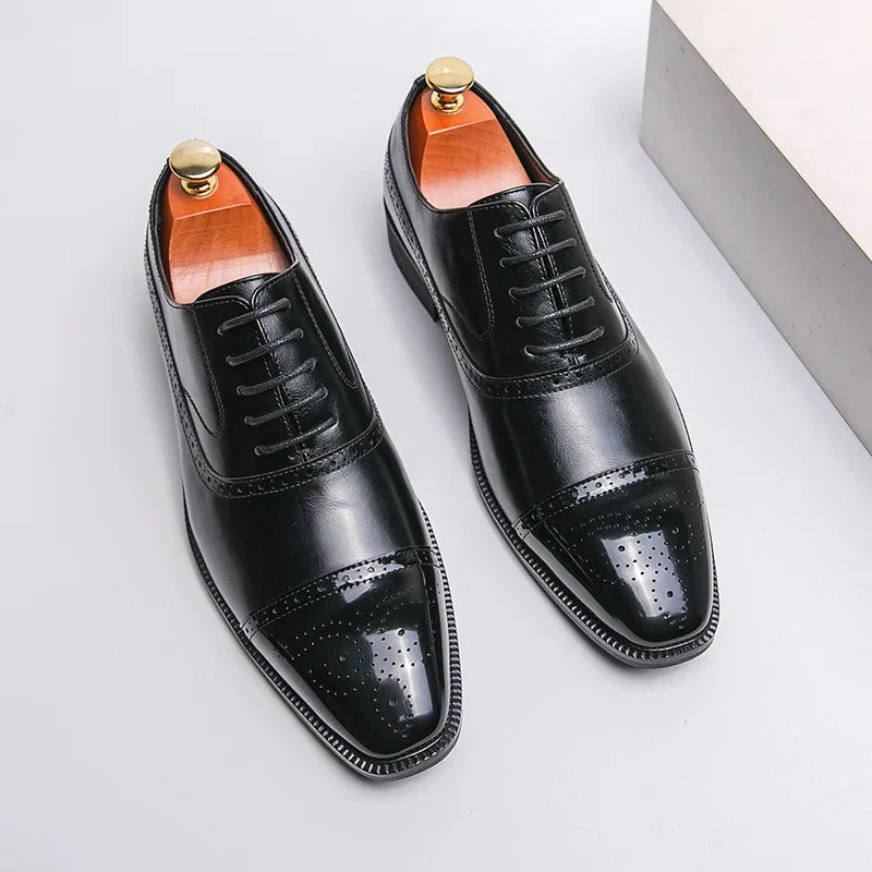 Men Lace Up Square Toe Dress Shoes, Business Black Oxfords Shoes