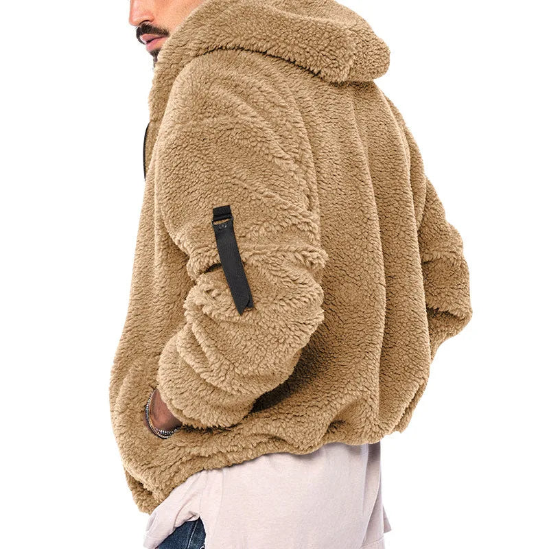 Men's Autumn and Winter Double-Sided Fleece Warm Jacket  Loose Hooded Casual Jacket