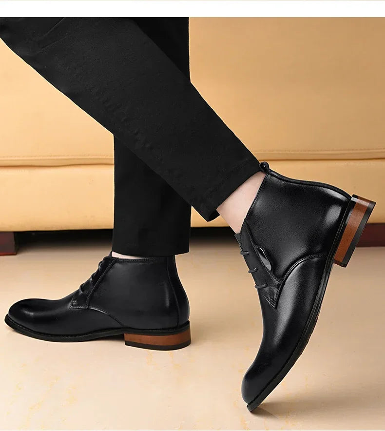 Men Flat/6CM Bussiness Elevator Shoes Genuine Leather Boots Autumn Winter Warm Ankle Boots for Men Botas Hombre Plus Size 37-47