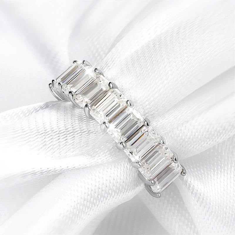 Each 3*5mm 0.5CT Emerald Cut Moissanite Ring for Women 1/2 Eternity Bands Lab Diamond Jewelry Pure 925 Silver Girl Ring