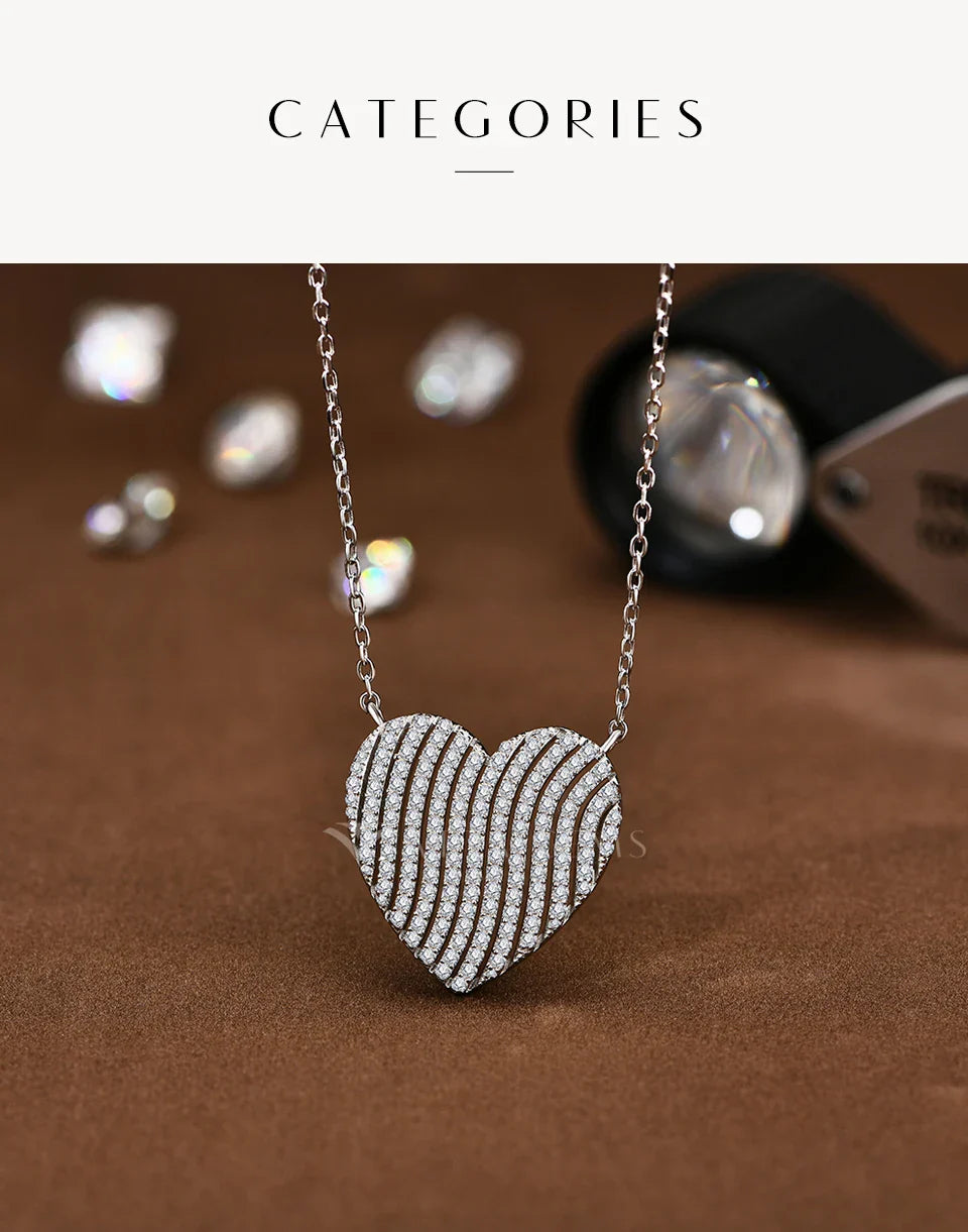 2024 New Luxury  D VVS1 Color Moissanite Necklace for Women Heart Shape Sparkling 100% 925 Sterling Silver Fine Jewelry
