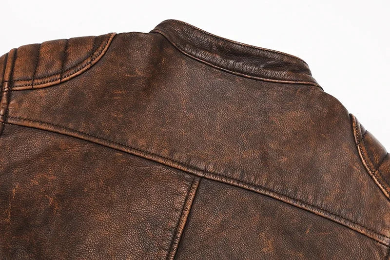 2025 Vintage Camel Yellow Genuine Leather Jacket Real Natural Cowhide Men Motorcycle Biker Coat Mens Slim Calf Skin Coat