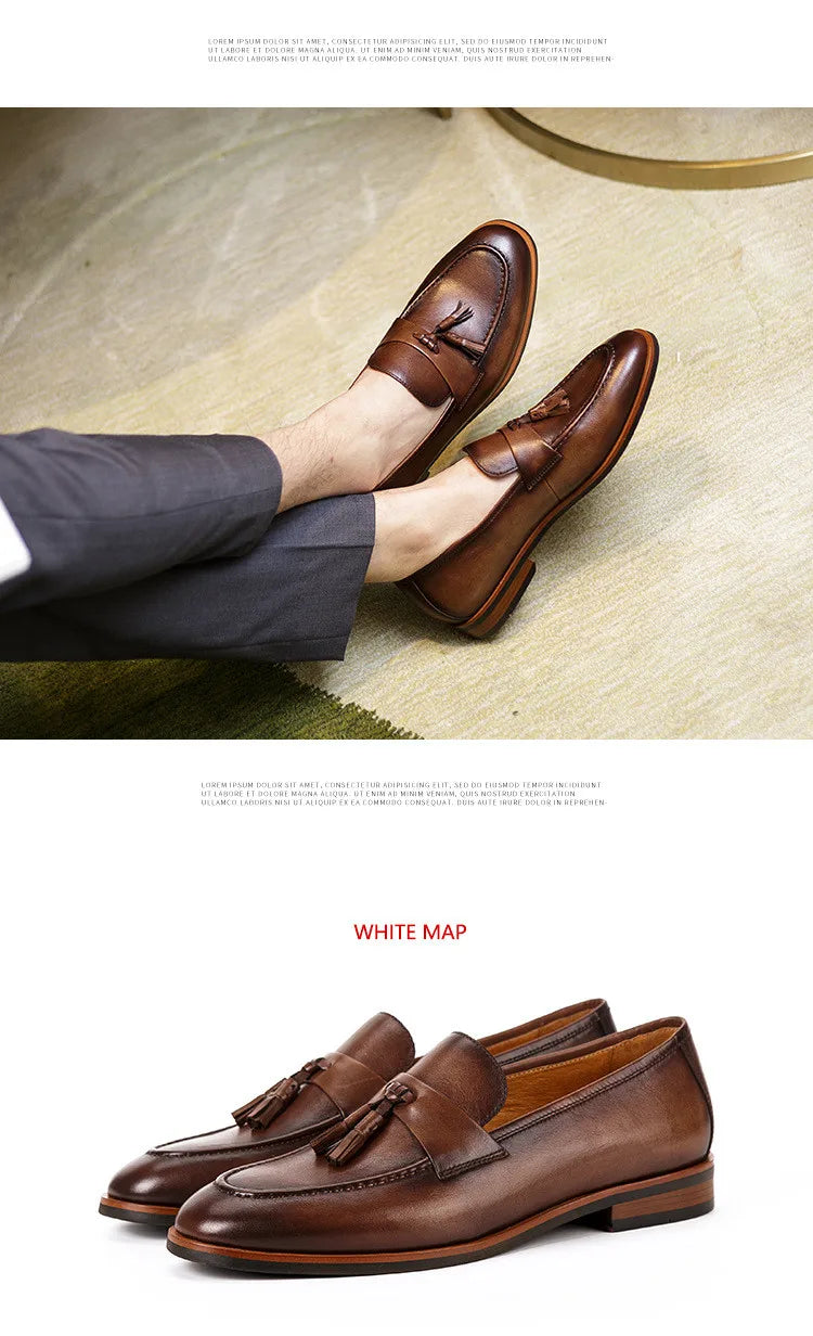 High-end Quality Retro Men's Shoes Fashion Casual Leather Shoes Head Cowhide Tassel Loafers Men Moccasins Italian Large Size 46