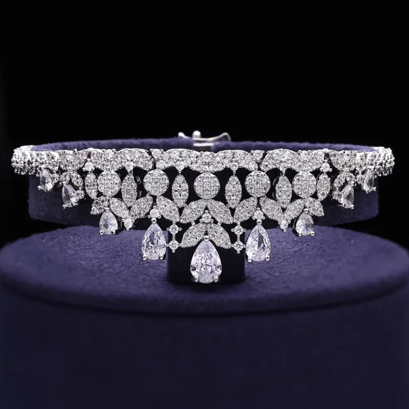 Famous Tassel Necklace Earrings Set Cubic Zircon Jewelry Set Dubai Bridal Jewelry Sets Wedding Party Gift Brides Accessories