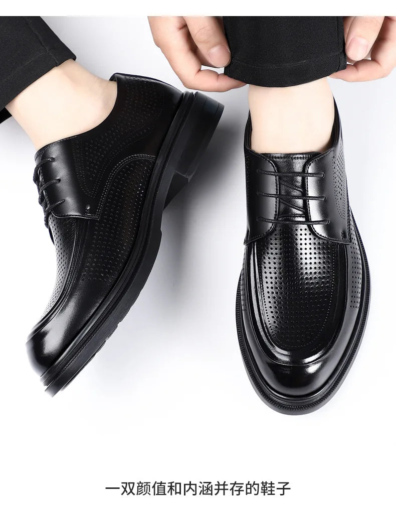 New Lace Designer Derby Shoes for Man Hallow Breathable Business Casual Leather Shoes Male Summer Autumn Fashion Dress Shoe Man