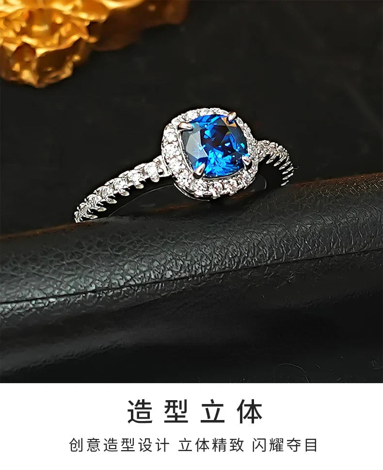 European and American retro princess square 925 silver ring inlaid with high carbon diamonds niche light luxury, daily exquisite