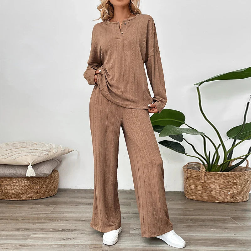 leisure solid color women's two-piece pants