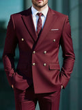 2026Business No-IronDouble-BreastedGolden Button Suit 2pcsTrendy Men's Retro Solid ColorSimpleSlimFit Stylish
