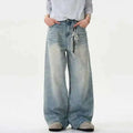IEFB Distressed Jeans Solid Color Washing Summer Men Trousers Loose Wide Leg Casual Straight Moustache Effect Male Bottom 9W665