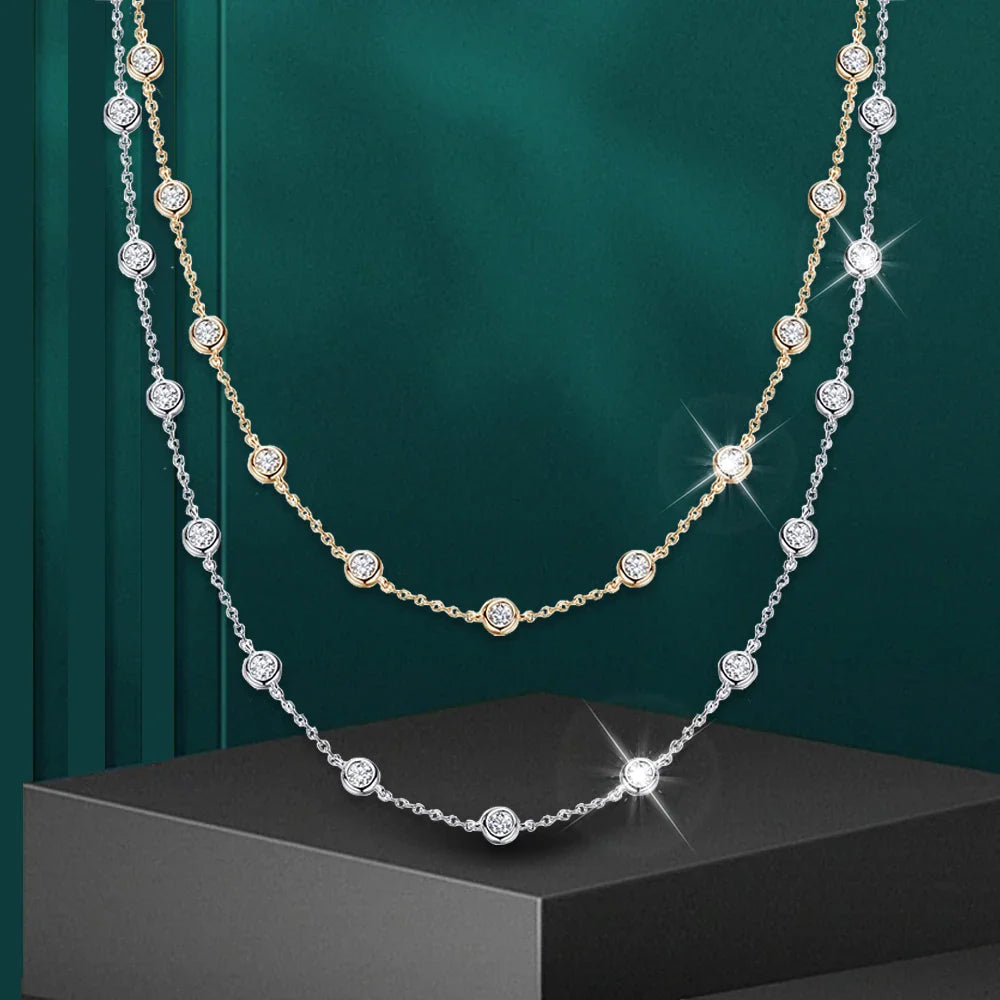 3mm D Color Full Moissanite Tennis Necklace with Certificate 925 Sterling Silver Bezel Set Bubble Round Cut Diamond Neck Chain