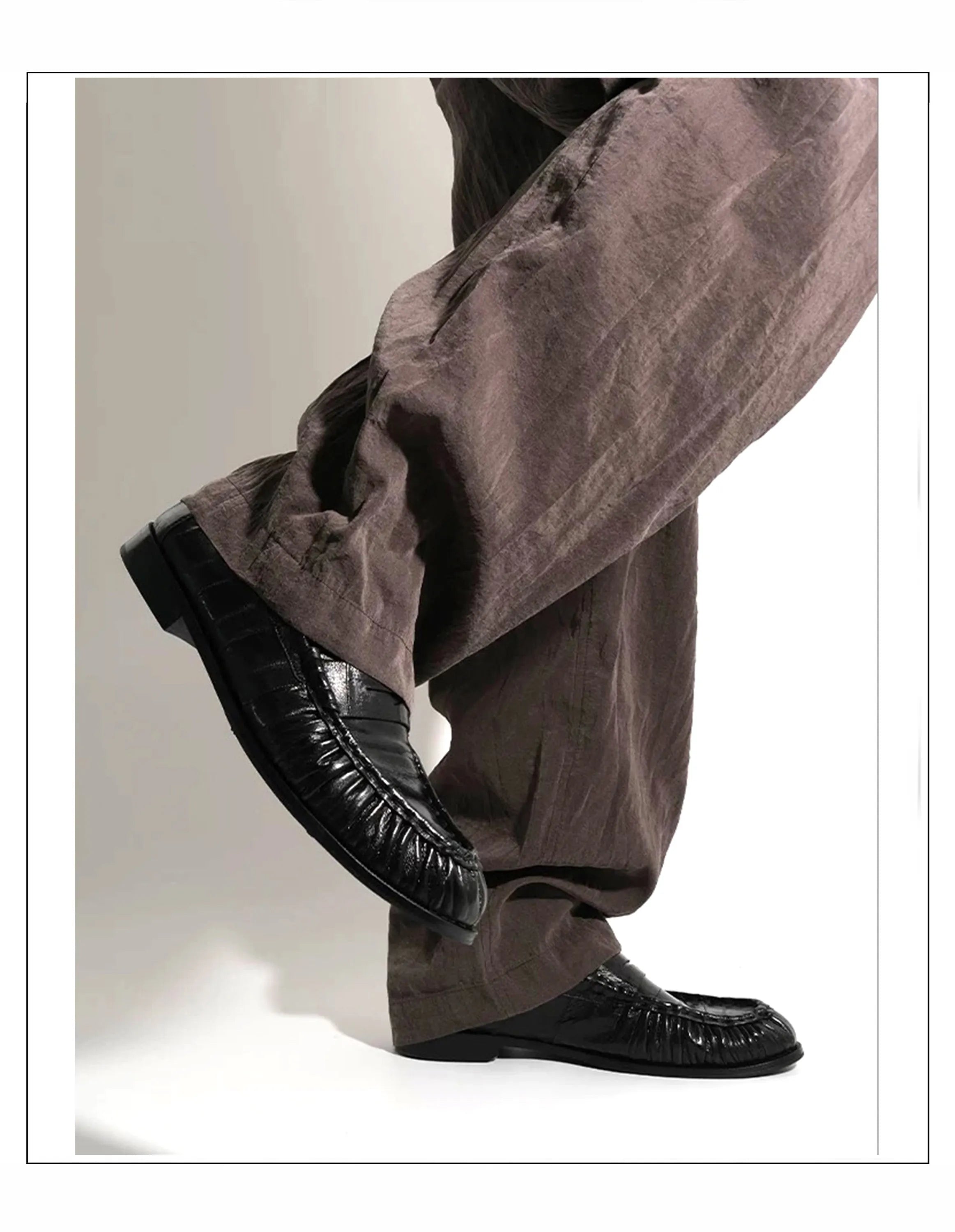 Loafers for men's eel skin pleated design a top layer cowhide slip in formal dress shoe suitable for casual work and commuting