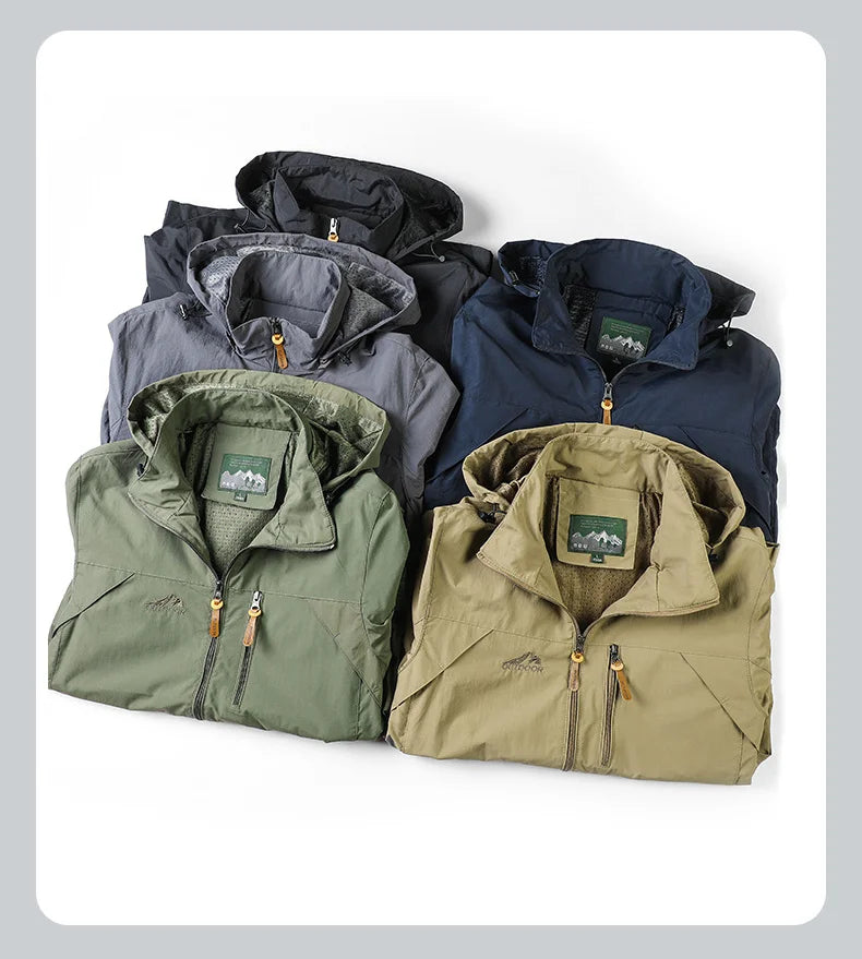 Men's Spring and Autumn Thin Section Punching Jacket Outdoor Jackets Men With Hat Clambing Streetwear Fashion