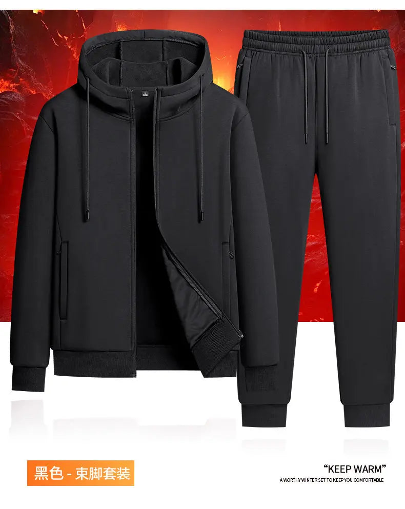 Autumn and winter hooded cardigan with fleece and thickened two-piece sporty and fashionable pure cotton set