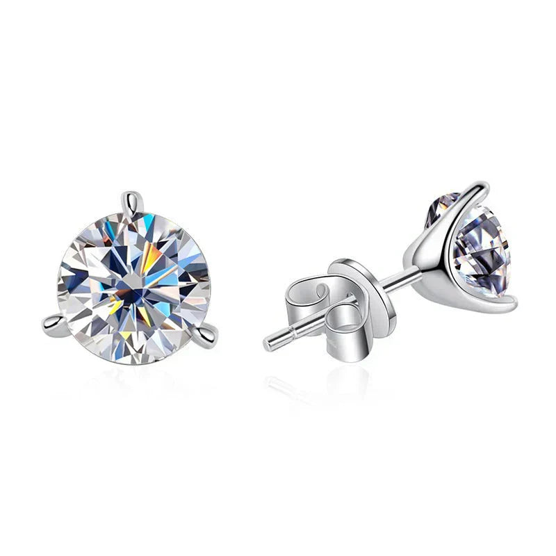 925 Sterling Silver 3 Prong Moissanite Stud Earrings 1ct D VVS1 Diamond with GRA for Women Wedding Party Fine Jewelry Gift