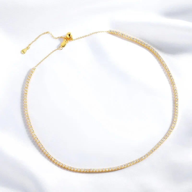 Each 2mm All Zircon/moissanite Tennis Necklace for Women Man Adjustable Choker Chain 100% 925 Sterling Silver Jewelry
