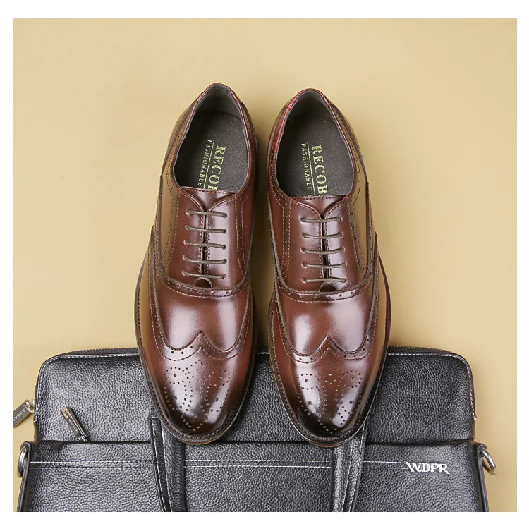 Autumn New Genuine Leather Business Dress Shoes Men Carved Brock Men's Shoes Leather Office Gentleman Oxfords Shoe
