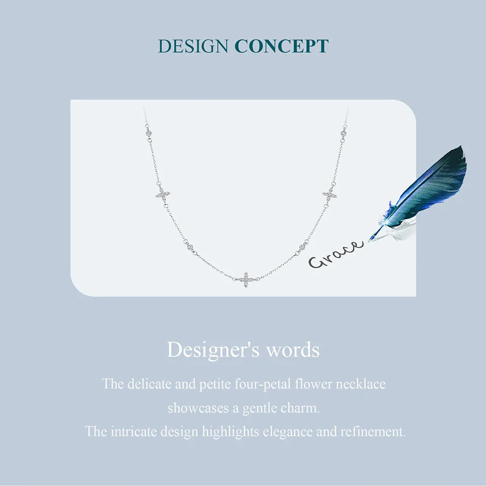 925 Sterling Silver Flower Necklace for Women, Real Gold Plated Dainty Small Flower Charm Trendy Choker Necklace BSN406